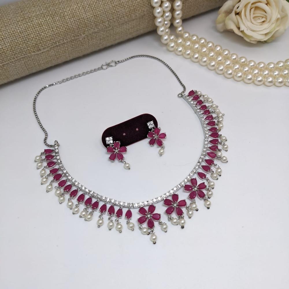 Kavita Art Silver Plated  American Diamond Necklace Set