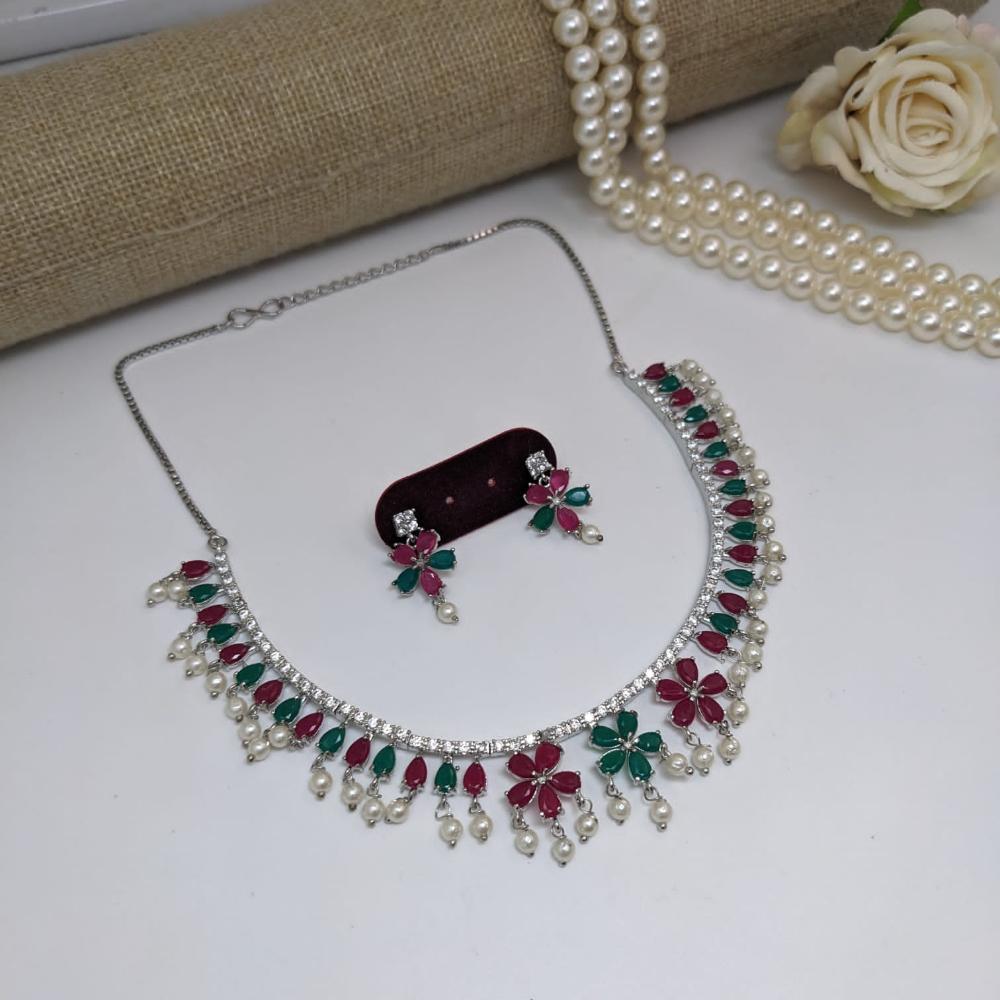 Kavita Art Silver Plated  American Diamond Necklace Set