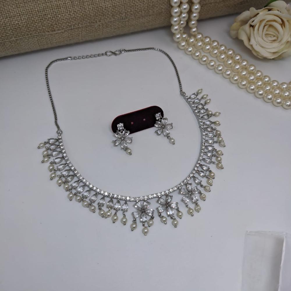 Kavita Art Silver Plated  American Diamond Necklace Set