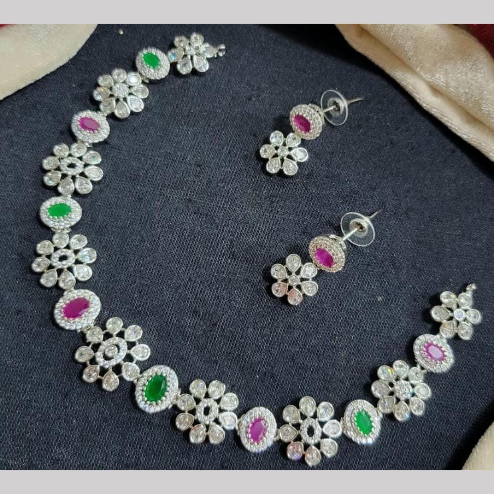 Kavita Art Silver Plated  American Diamond Necklace Set