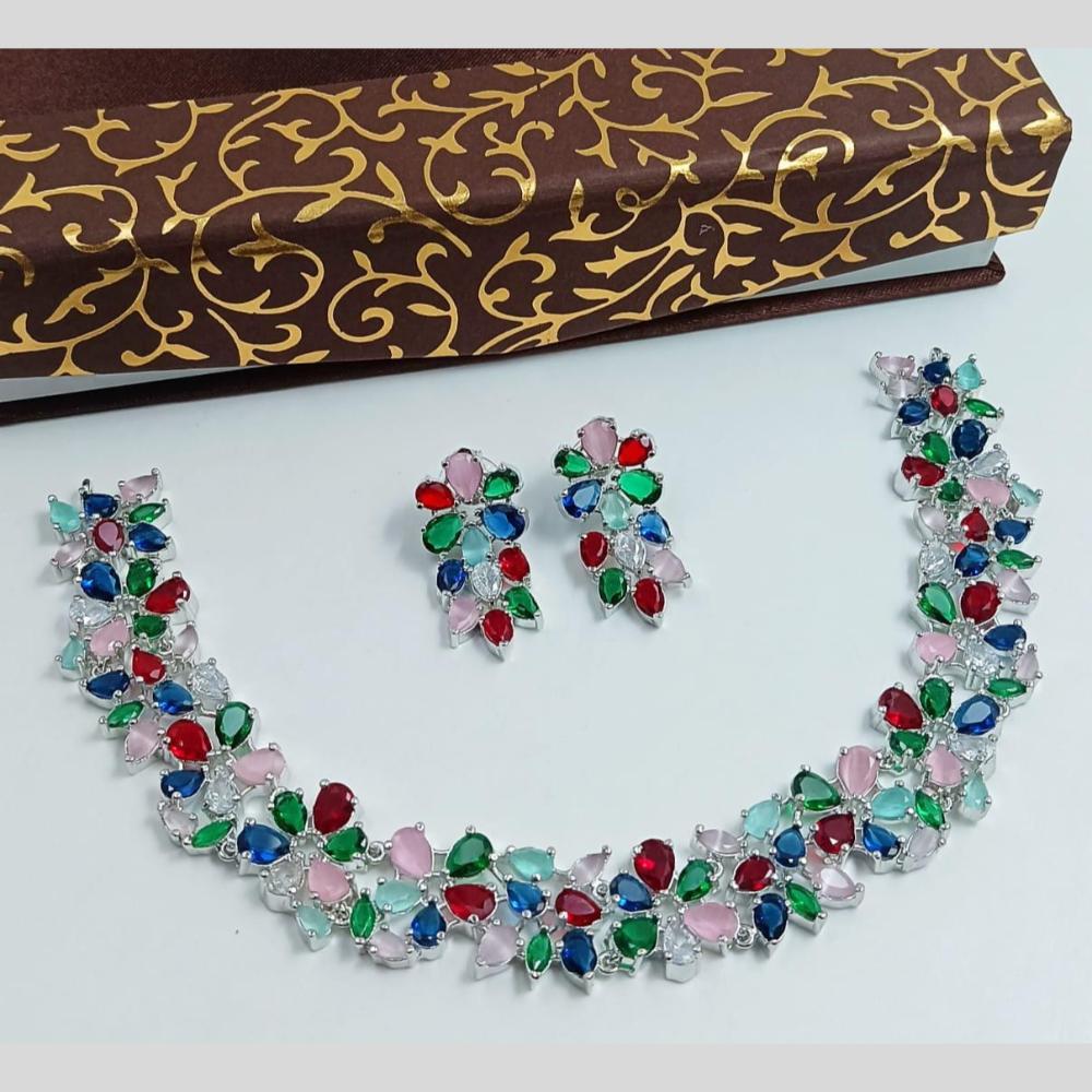 Kavita Art Silver Plated  American Diamond Necklace Set