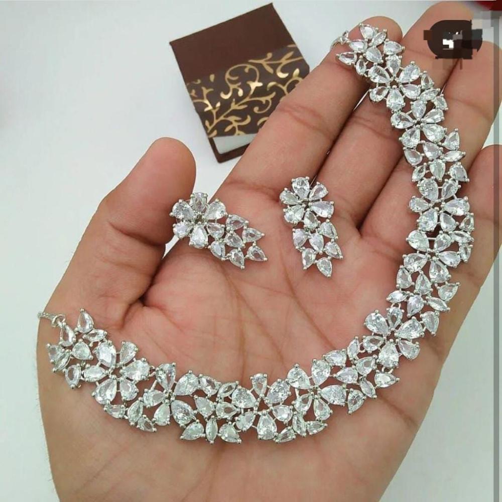 Kavita Art Silver Plated  American Diamond Necklace Set