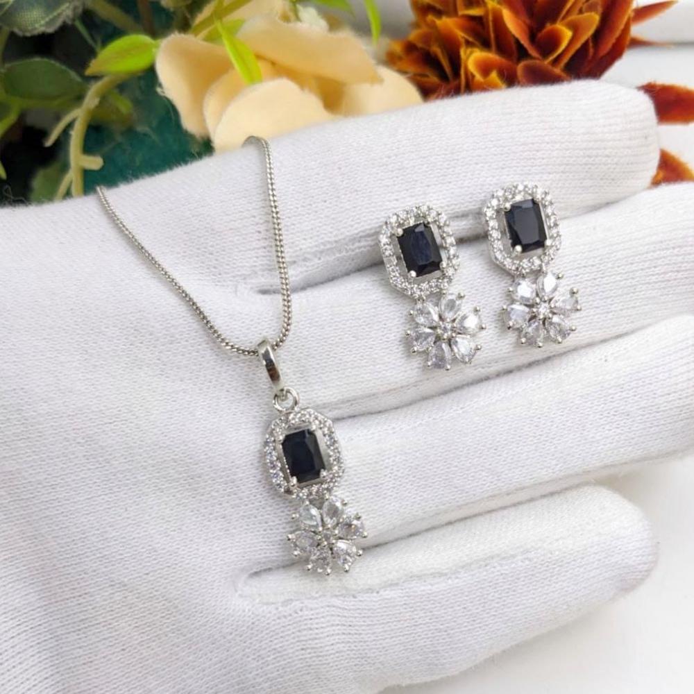 Kavita Art Sliver Plated American Diamond Chain Pendant Set