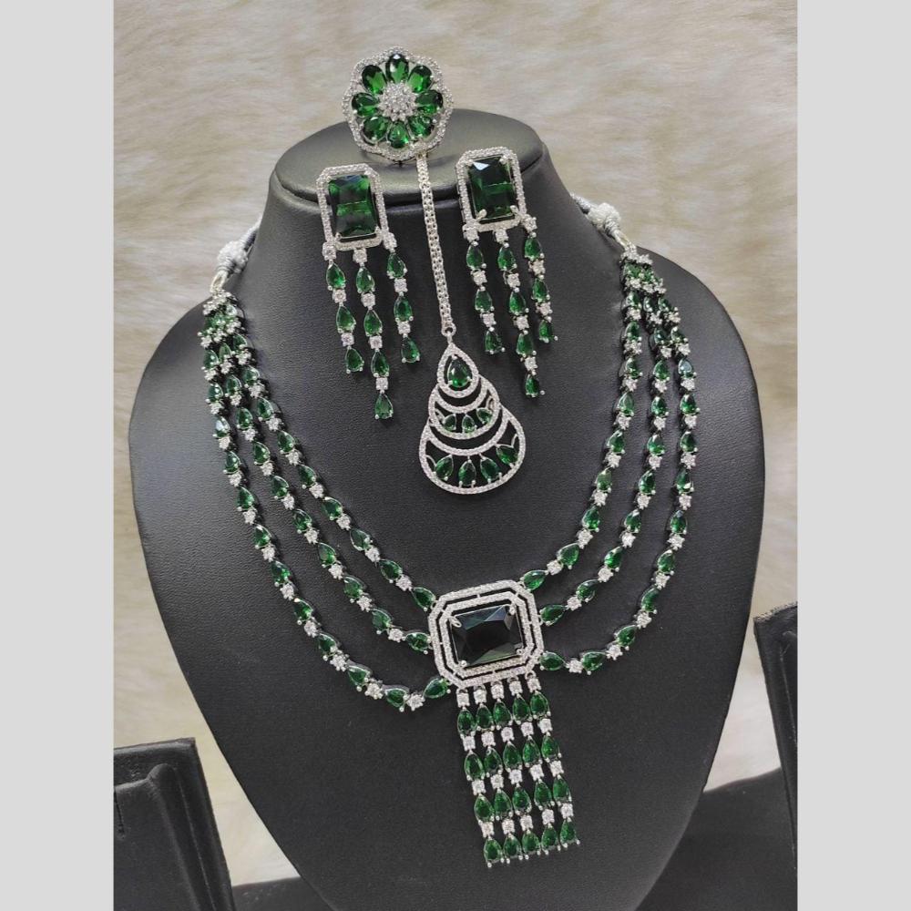 Kavita Art Silver Plated American Diamond With Ring Necklace Set