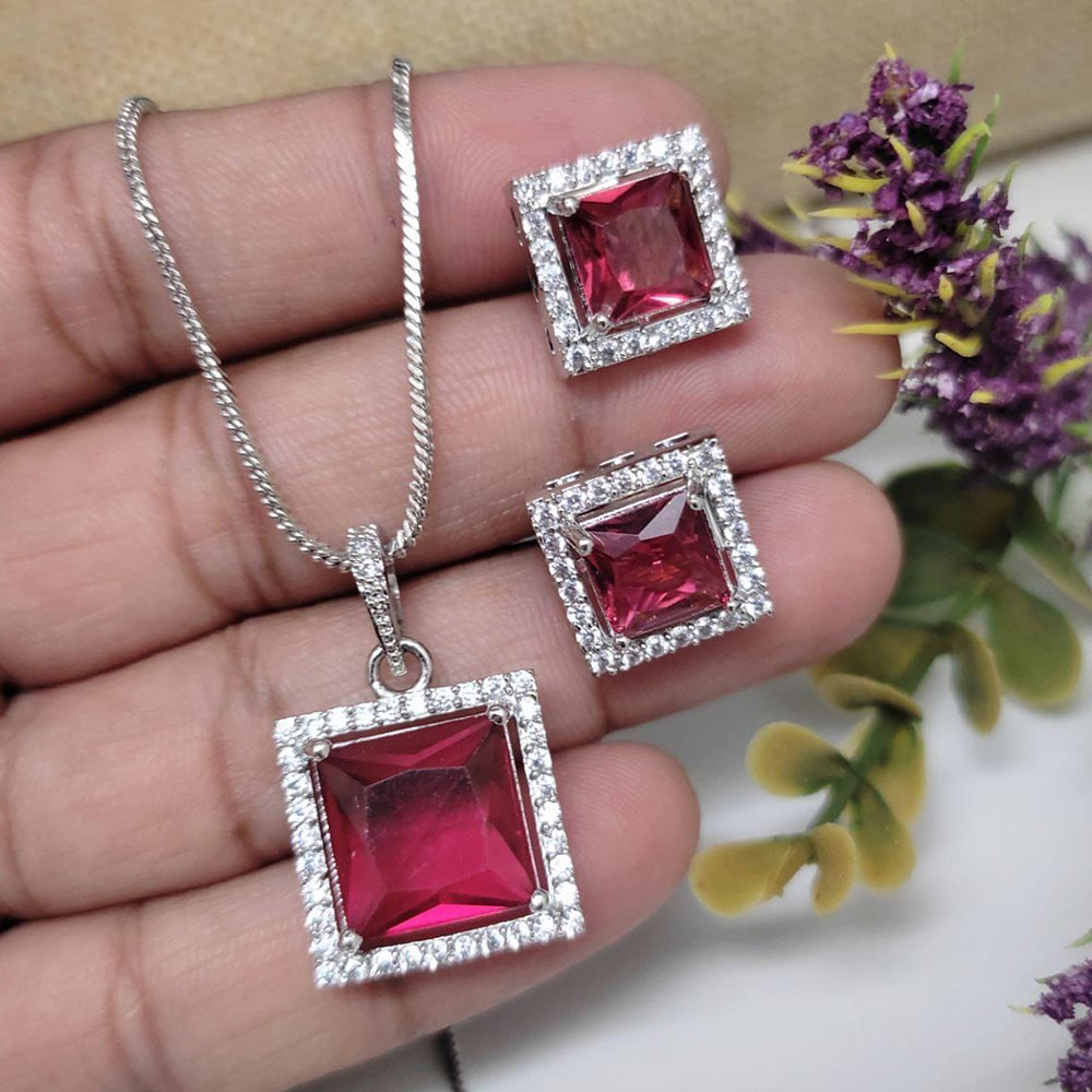 Kavita Art Sliver Plated American Diamond Chain Pendant Set