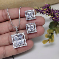 Kavita Art Sliver Plated American Diamond Chain Pendant Set