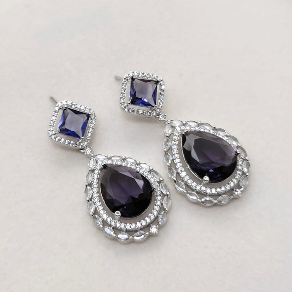 Kavita Art Silver Plated Crystal Stone Dangler Earrings