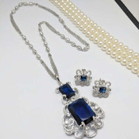 Kavita Art Silver Plated American Diamond Pendant Set