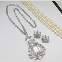 Kavita Art Silver Plated American Diamond Pendant Set