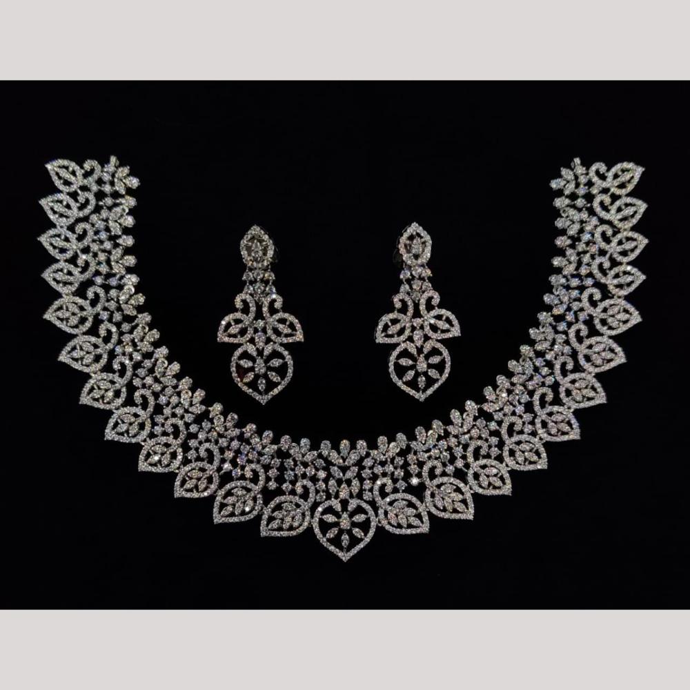 Kavita Art Silver Plated American Diamond And Pearl Necklace Set
