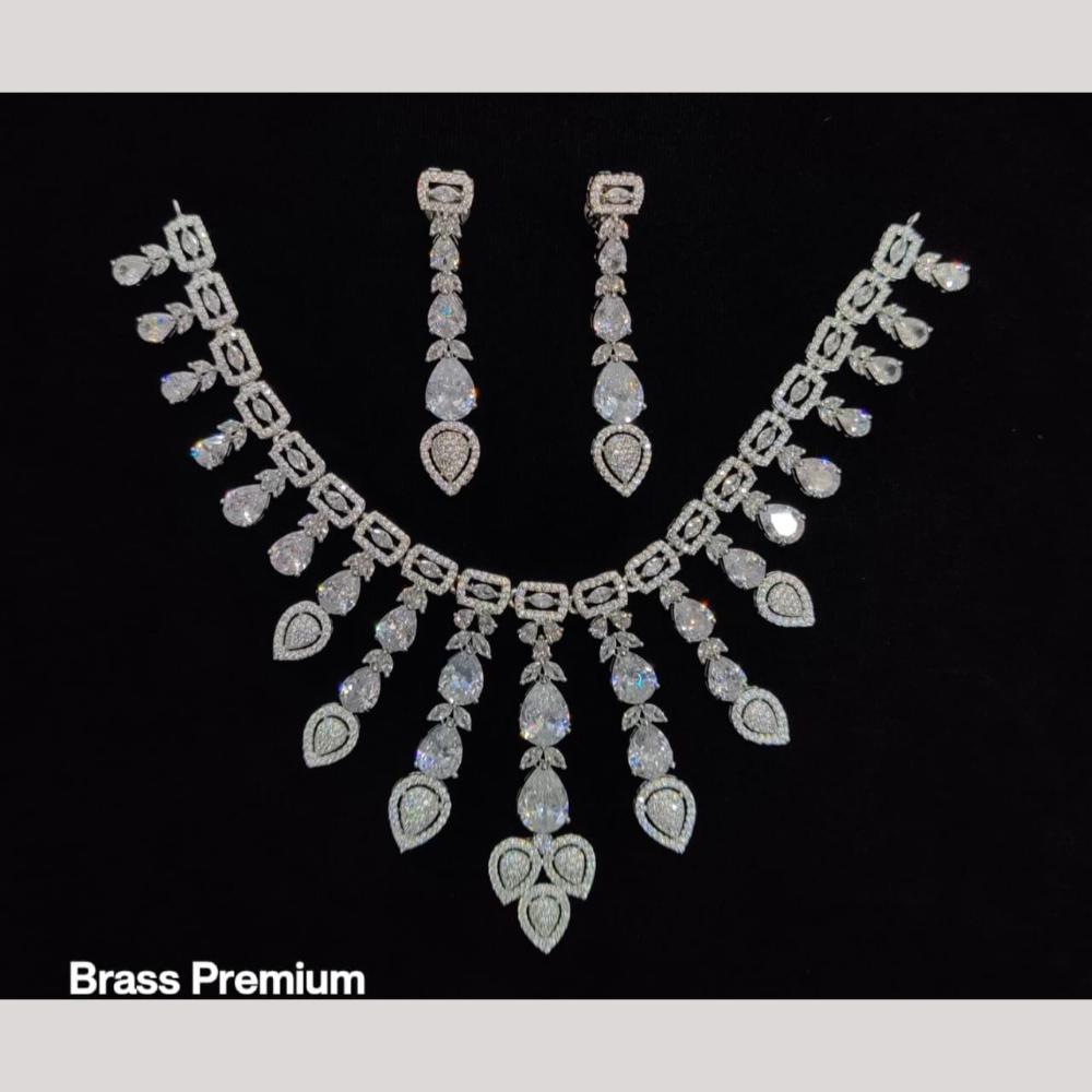 Kavita Art Silver Plated American Diamond And Pearl Necklace Set