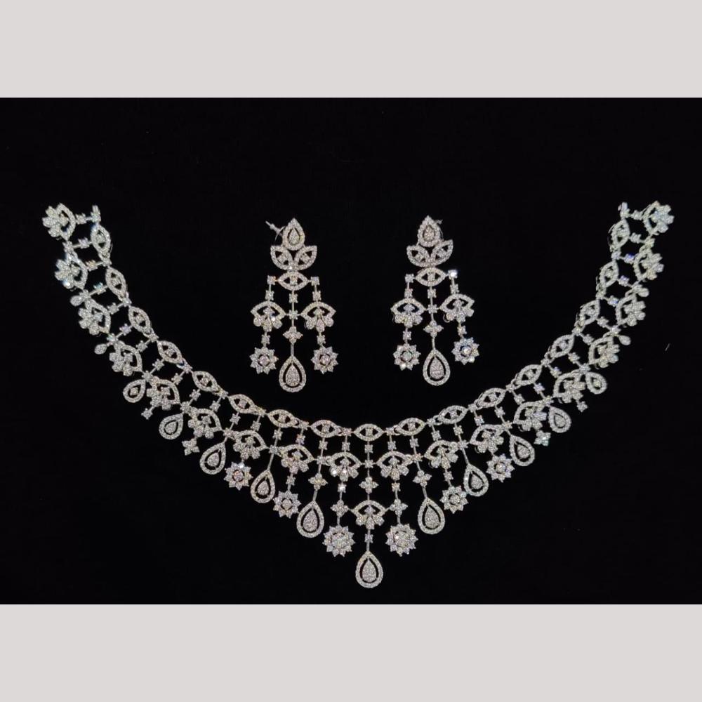 Kavita Art Silver Plated American Diamond And Pearl Necklace Set