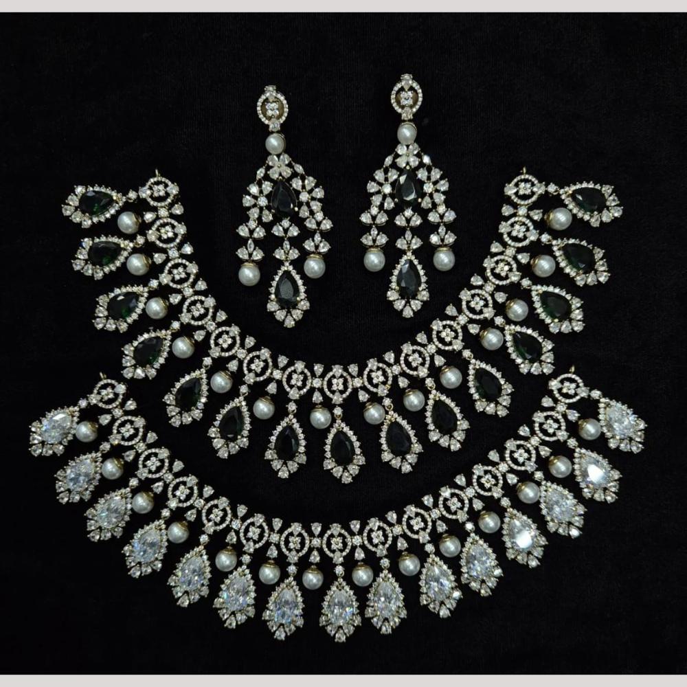 Kavita Art Silver Plated American Diamond And Pearl Necklace Set