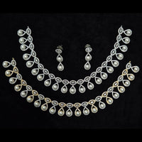 Kavita Art Silver Plated American Diamond And Pearls Necklace Set