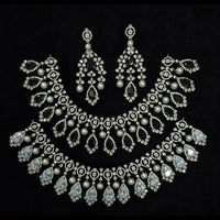 Kavita Art Silver Plated American Diamond And Pearls Necklace Set