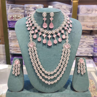 Kavita Art Silver Plated American Diamond Double Necklace Set