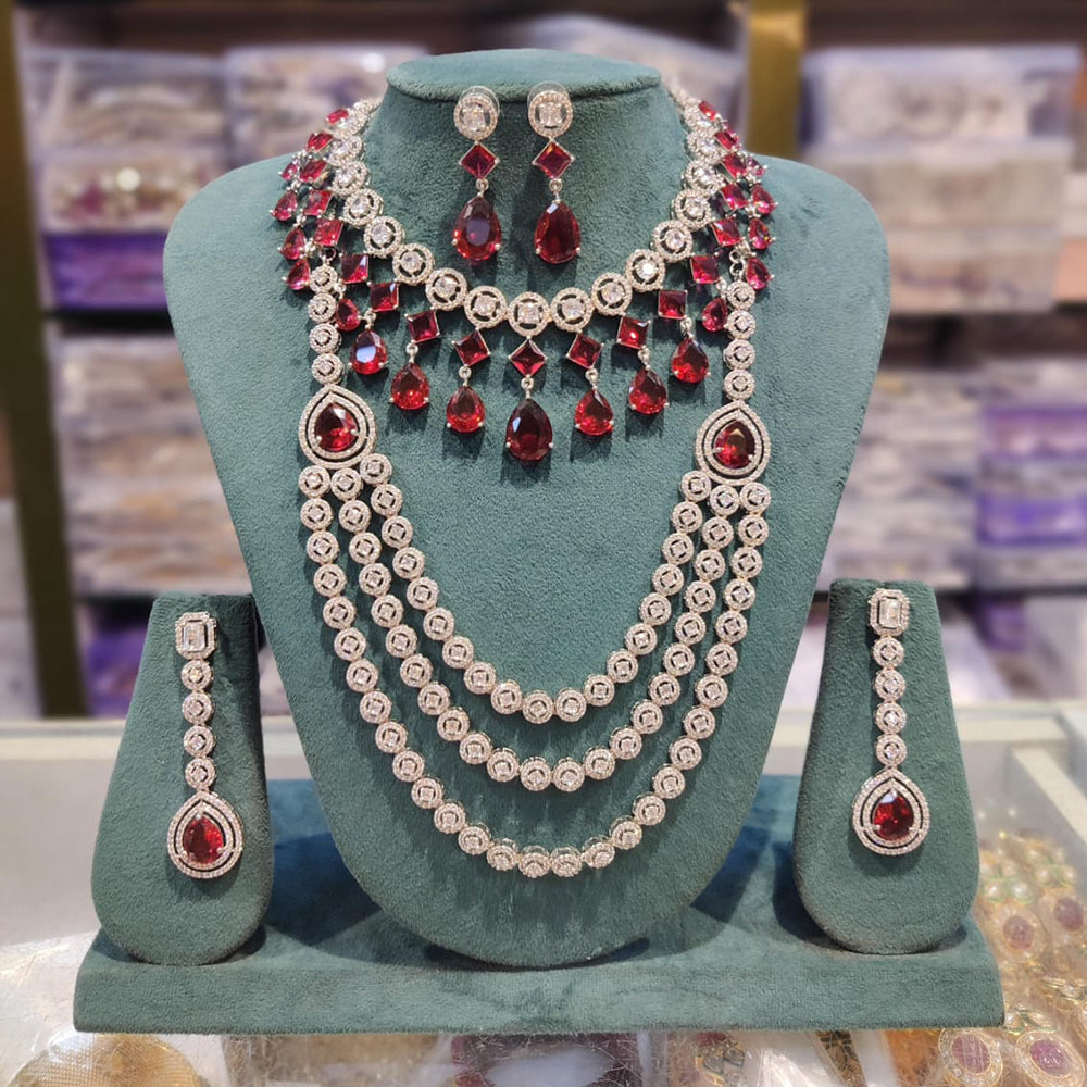 Kavita Art Silver Plated American Diamond Double Necklace Set