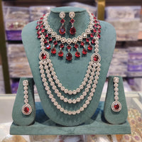 Kavita Art Silver Plated American Diamond Double Necklace Set