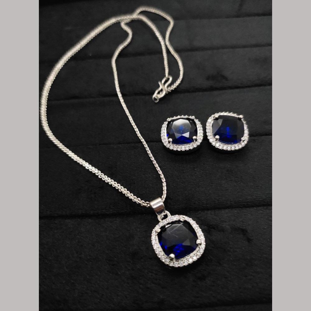 Kavita Art Silver Plated AD Pendant Set