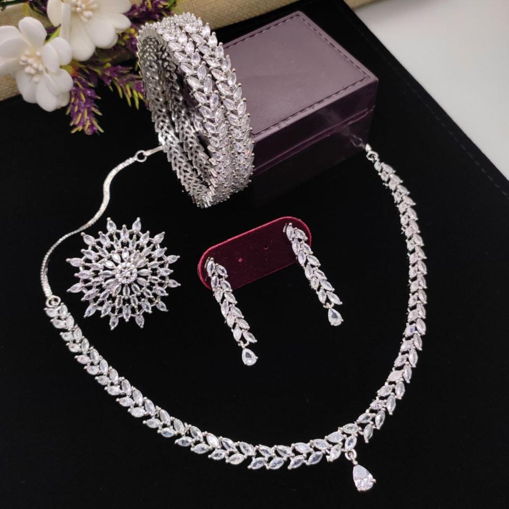 Kavita Art Silver Plated American Diamond Combo Jewellery  Set