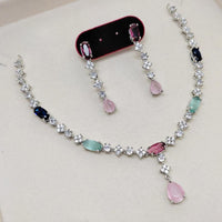 Kavita Art Silver Plated American Diamond Necklace Set