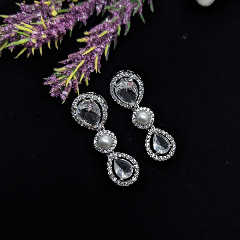 Kavita Art Silver Plated American Diamonds Dangler Earrings