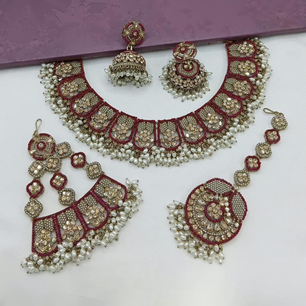 Kavita Art Gold Plated Crystal Stone And Pearl Necklace Set 