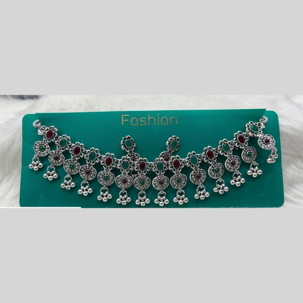 Kavita Art Designer Oxidised Pota Stone And Pearl Detailing Necklace Set