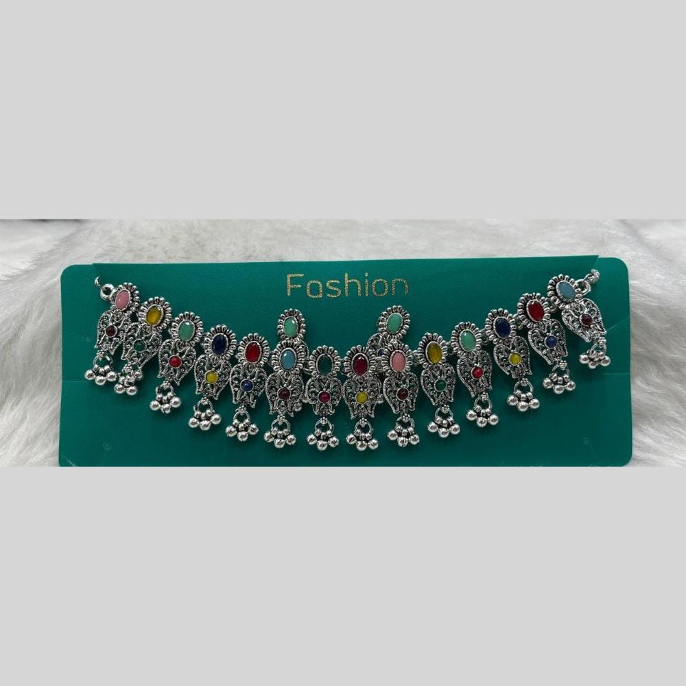 Kavita Art Designer Oxidised Pota Stone And Pearl Detailing Necklace Set