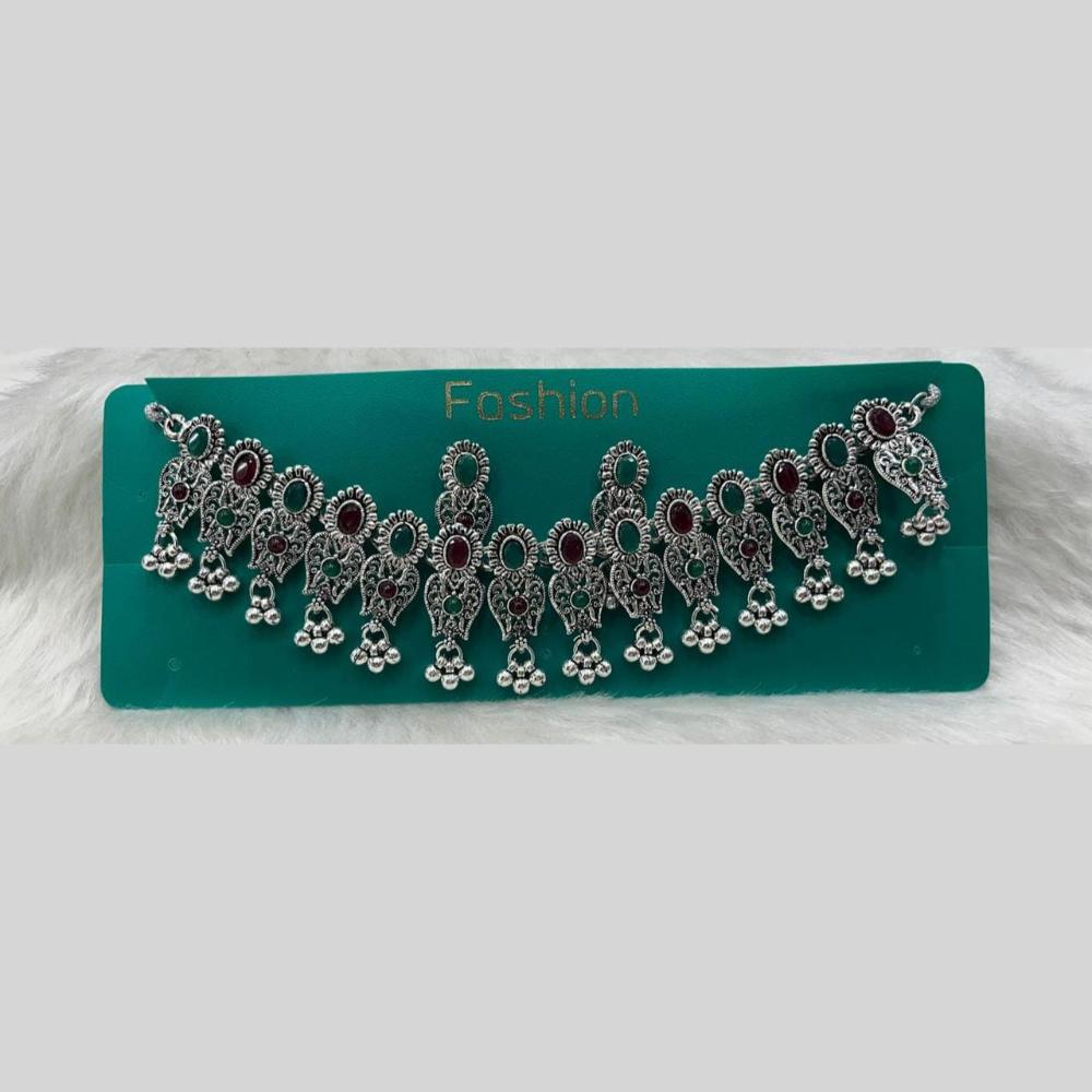 Kavita Art Designer Oxidised Pota Stone And Pearl Detailing Necklace Set