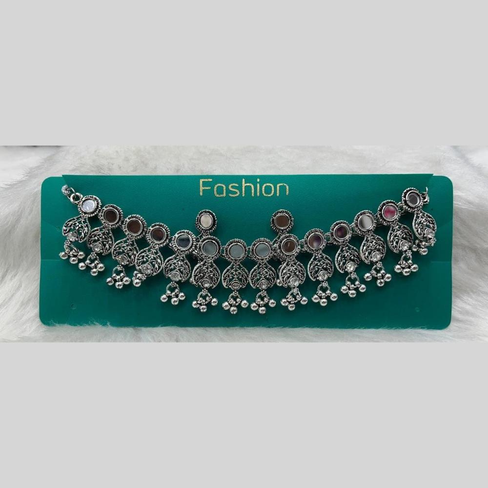 Kavita Art Boho Style Oxidised Plated Mirror And Pearls Necklace Set