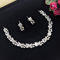Kavita Art Glamorous Rhodium Plated American Diamond Necklace Set