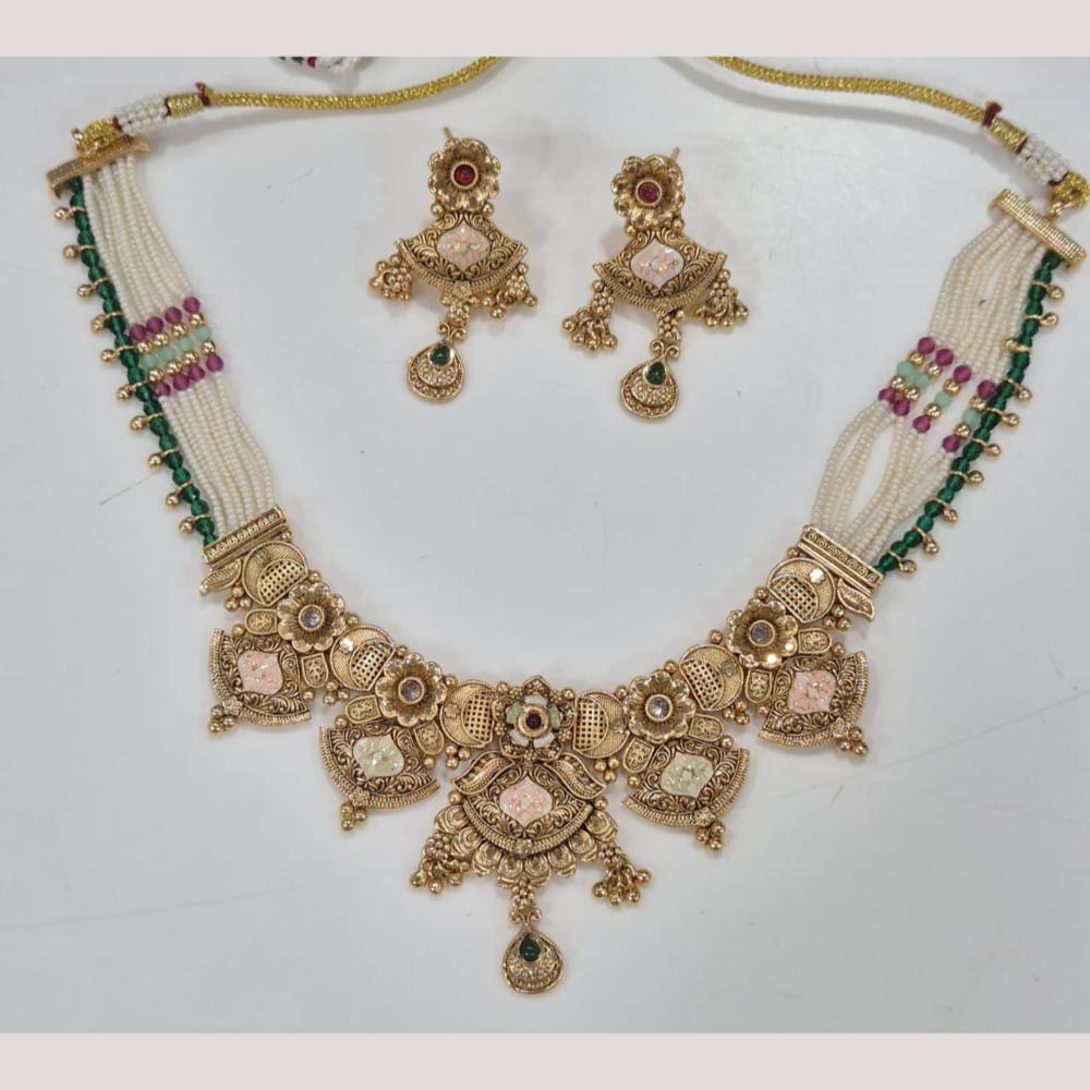 Kavita Art Elegant Gold Plated Pota Stone And Meenakari Necklace Set  