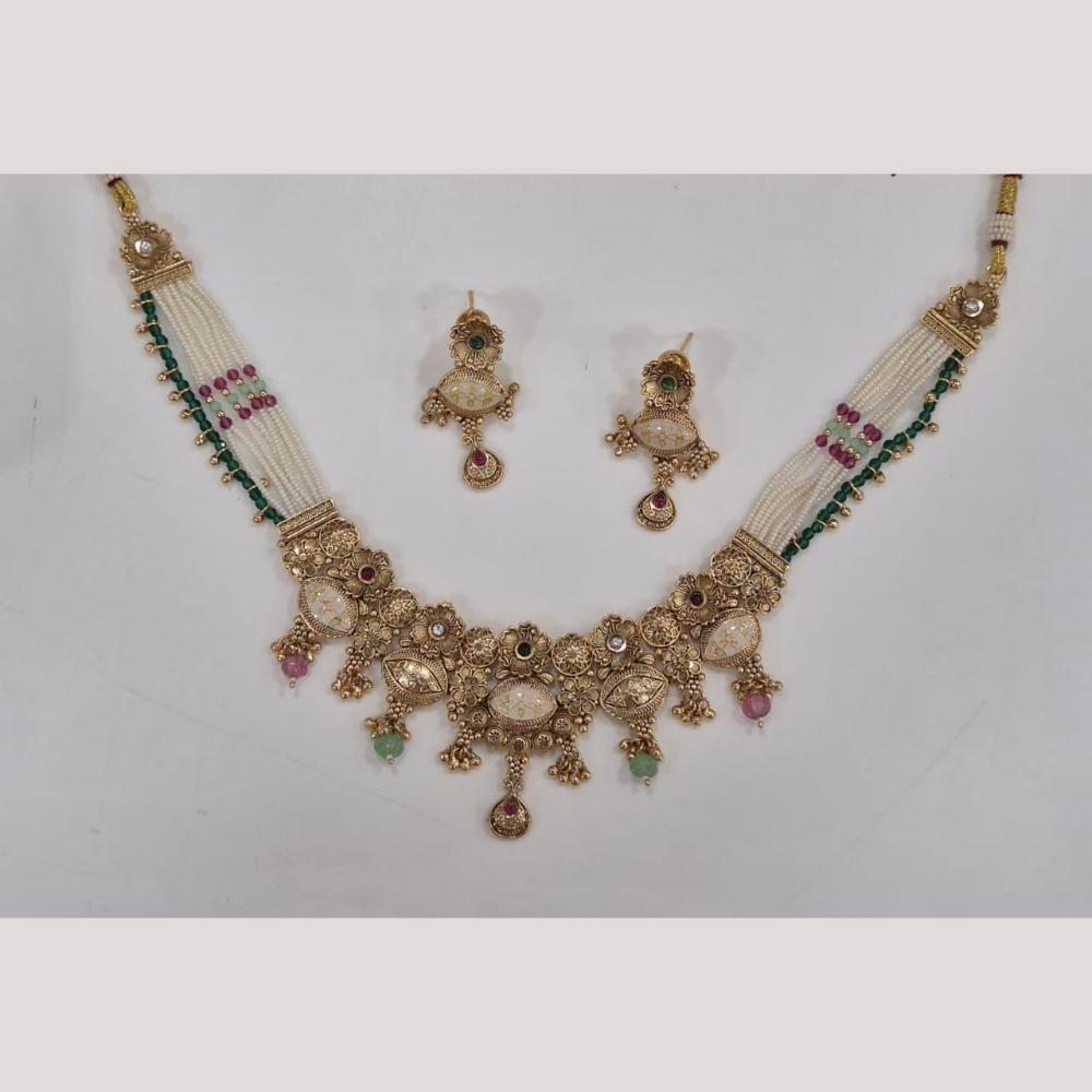 Kavita Art Elegant Gold Plated Pota Stone And Meenakari Necklace Set  