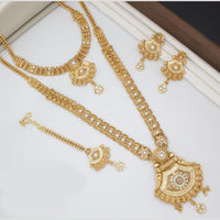 Kavita Art Gold Plated Pota Stone And Meenakari Double Necklace Set