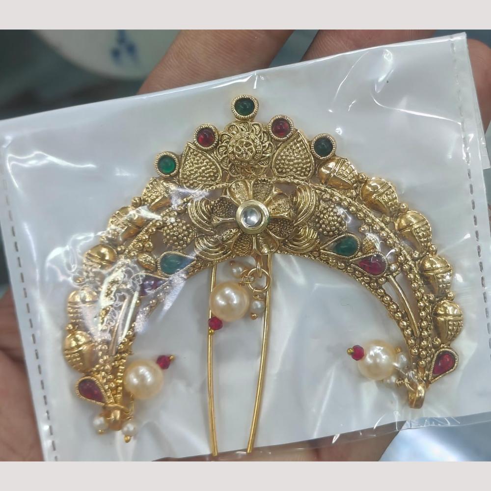 Kavita Art Traditional Gold Plated Hair Brooch with Sparkling Pota Stones