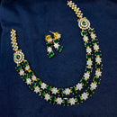 Kavita Art Silver Plated American Diamond Multi-LayerLong  Necklace Set