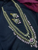 Kavita Art Silver Plated American Diamond Multi-LayerLong  Necklace Set
