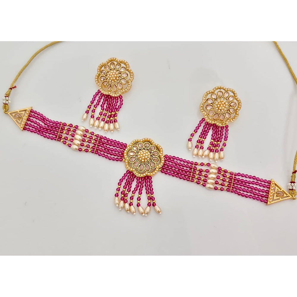 Kavita Art Crystal Stone And Pearl Designer Choker Necklace Set