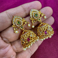 Kavita Art Designer Pota Austrian Stone And Pearl Jhumki Earrings