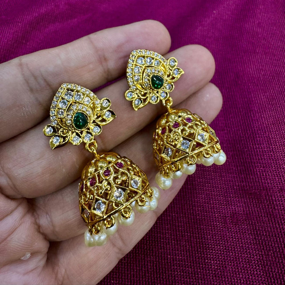 Kavita Art Designer Pota Austrian Stone And Pearl Jhumki Earrings
