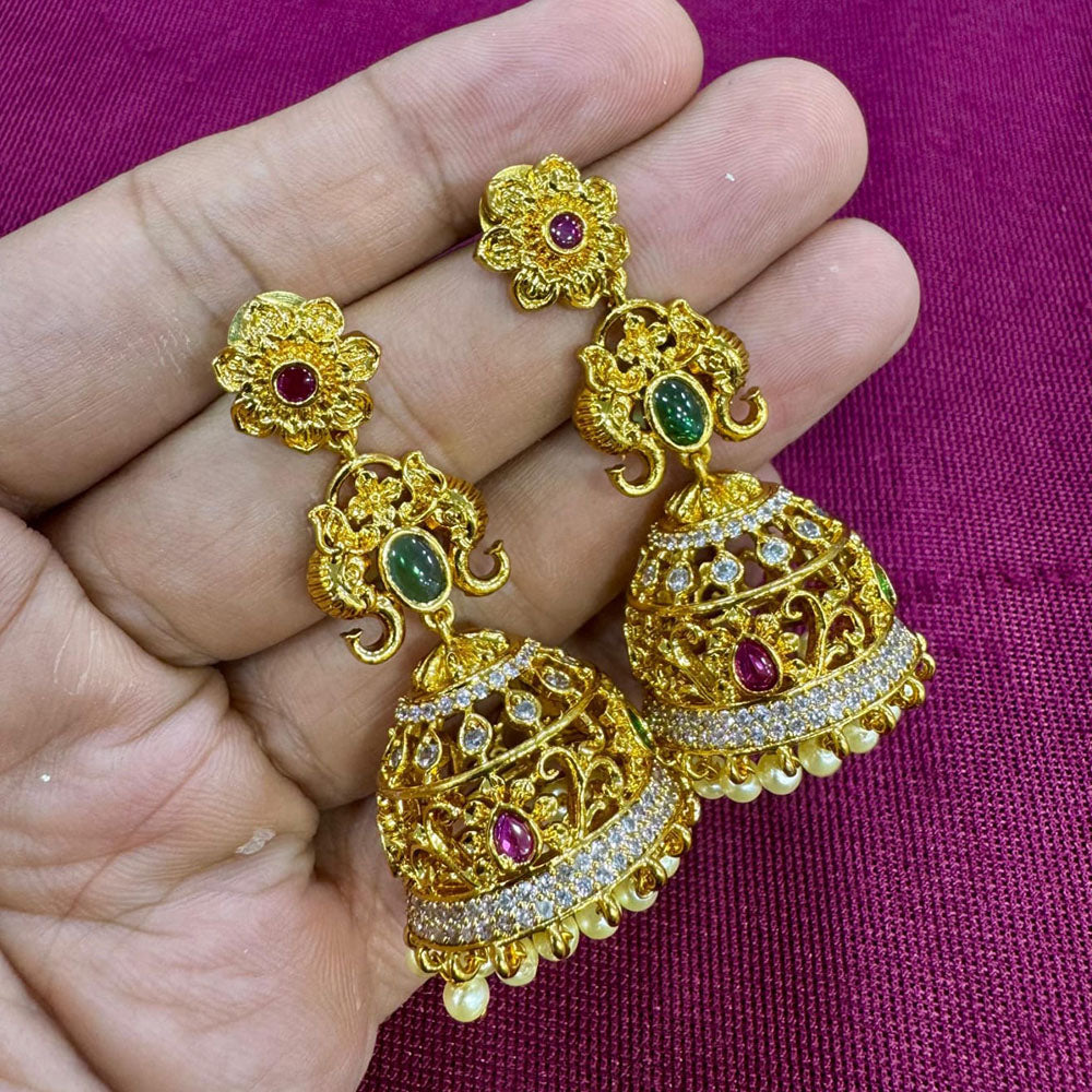 Kavita Art Designer Pota Austrian Stone And Pearl Jhumki Earrings