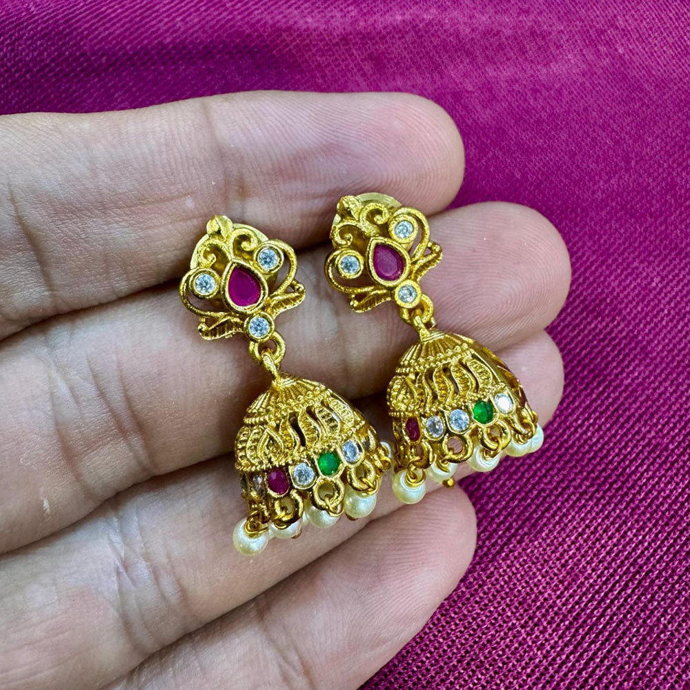 Kavita Art Designer Pota Austrian Stone And Pearl Jhumki Earrings