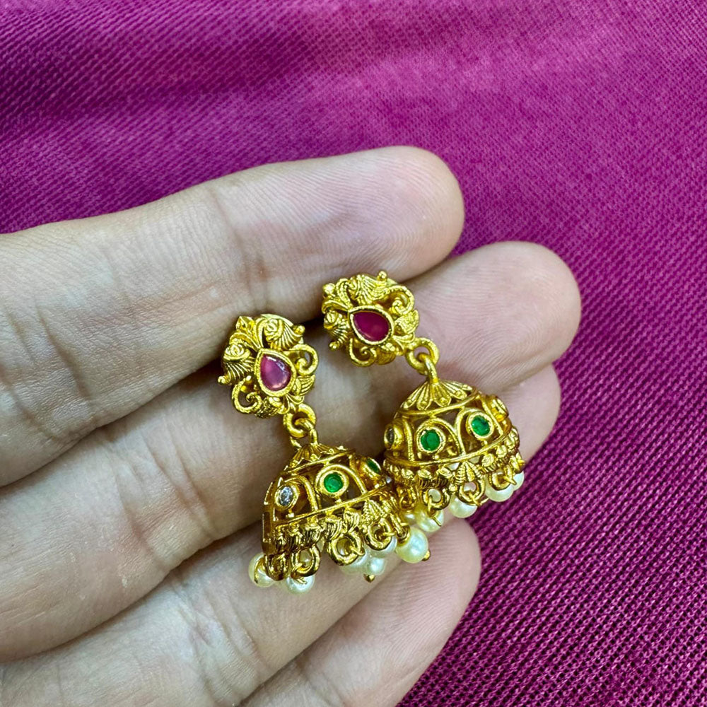 Kavita Art Designer Pota Austrian Stone And Pearl Jhumki Earrings
