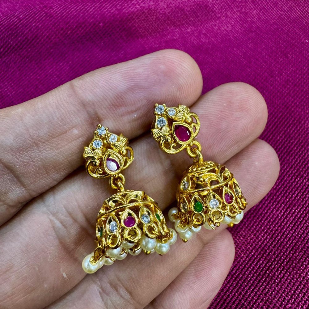 Kavita Art Designer Pota Austrian Stone And Pearl Jhumki Earrings