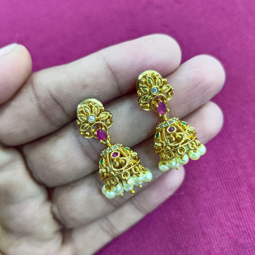 Kavita Art Designer Pota Austrian Stone And Pearl Jhumki Earrings