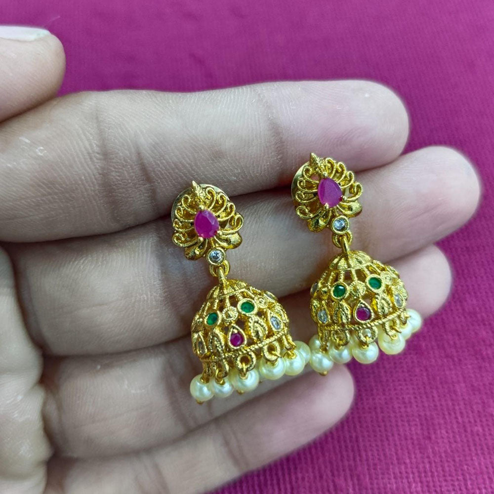 Kavita Art Designer Pota Austrian Stone And Pearl Jhumki Earrings