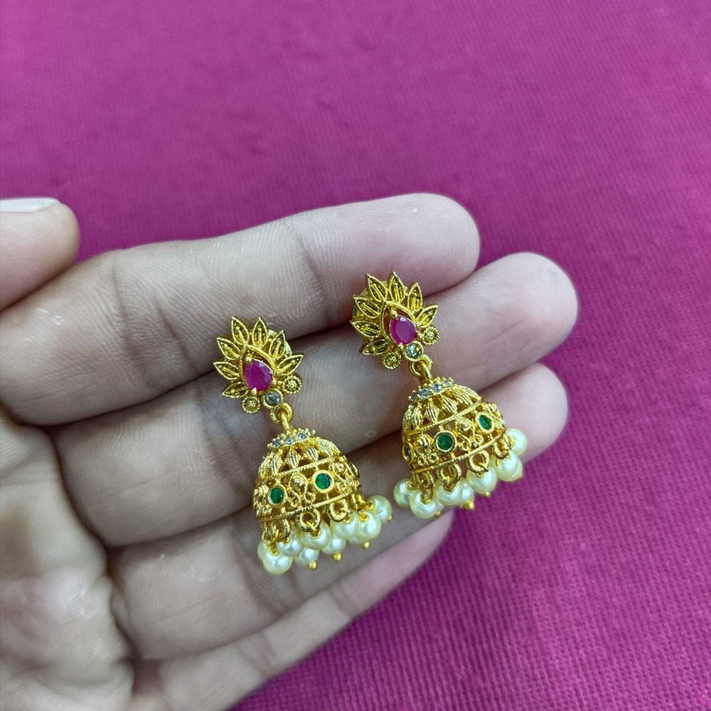 Kavita Art Designer Pota Austrian Stone And Pearl Jhumki Earrings