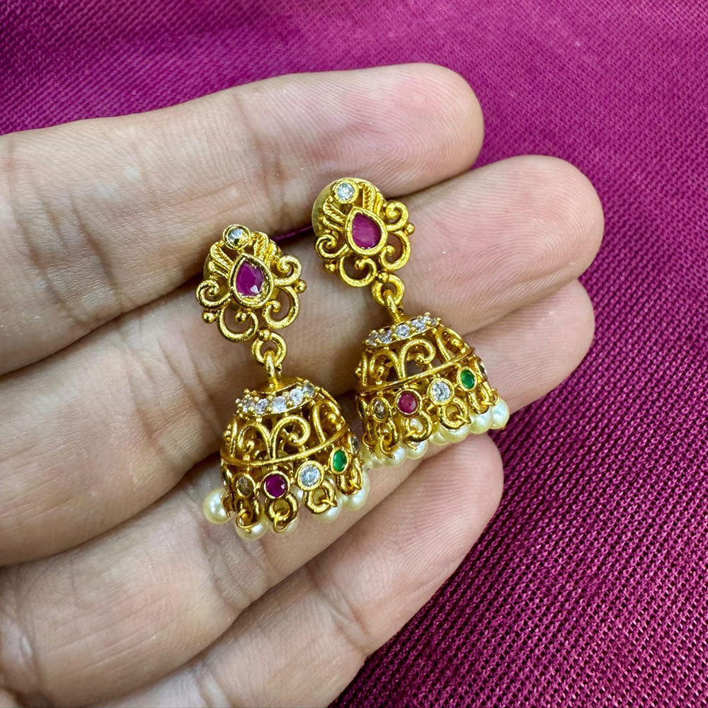 Kavita Art Designer Pota Austrian Stone And Pearl Jhumki Earrings