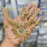 Kavita Art Heritage Pota Stone And Pearl Occasion Wear Necklace Set